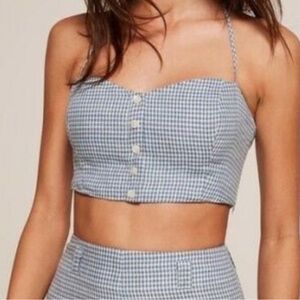 Reformation Gingham Claudia Halter Crop Top Blue White size 2